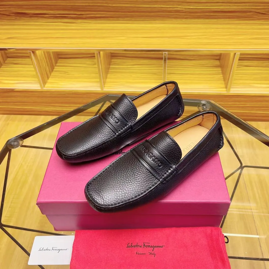 Men's shoes 💰560Ferragamo high-end quality 🔥 black pebbled ➕ cowhide lining size 38-45